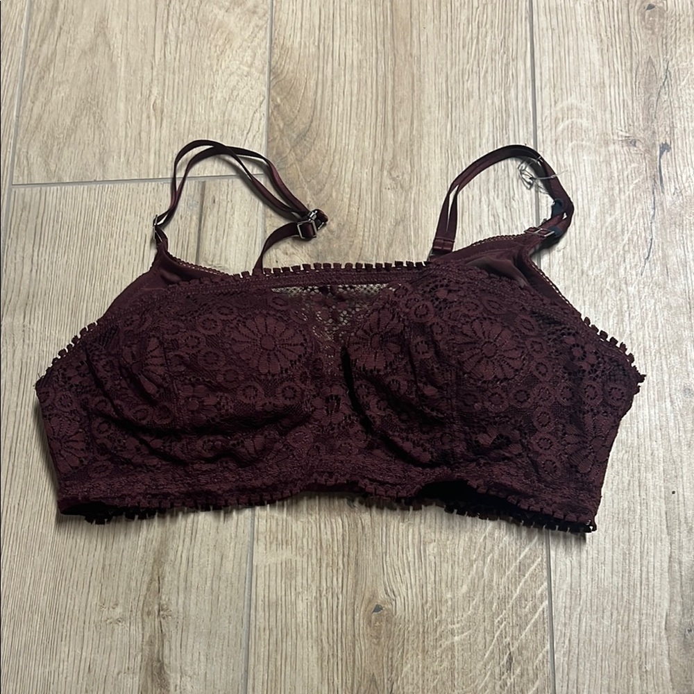 Aerie Real Power wireless Lace Bralette in Deep‎ Burgundy